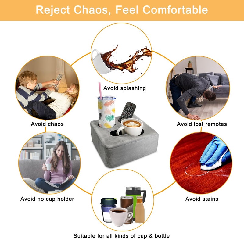 NISDOING Couch Cup Holder Pillow  Nisdoing Couch Cup Holder Tray! Keep Your Drinks Hand Side and KeepTemp  Prevent Spills and Use Anywhere. Cup Holder for Couch  Bed  Man Cave  Car  Park  Beach. Grey - Image 4